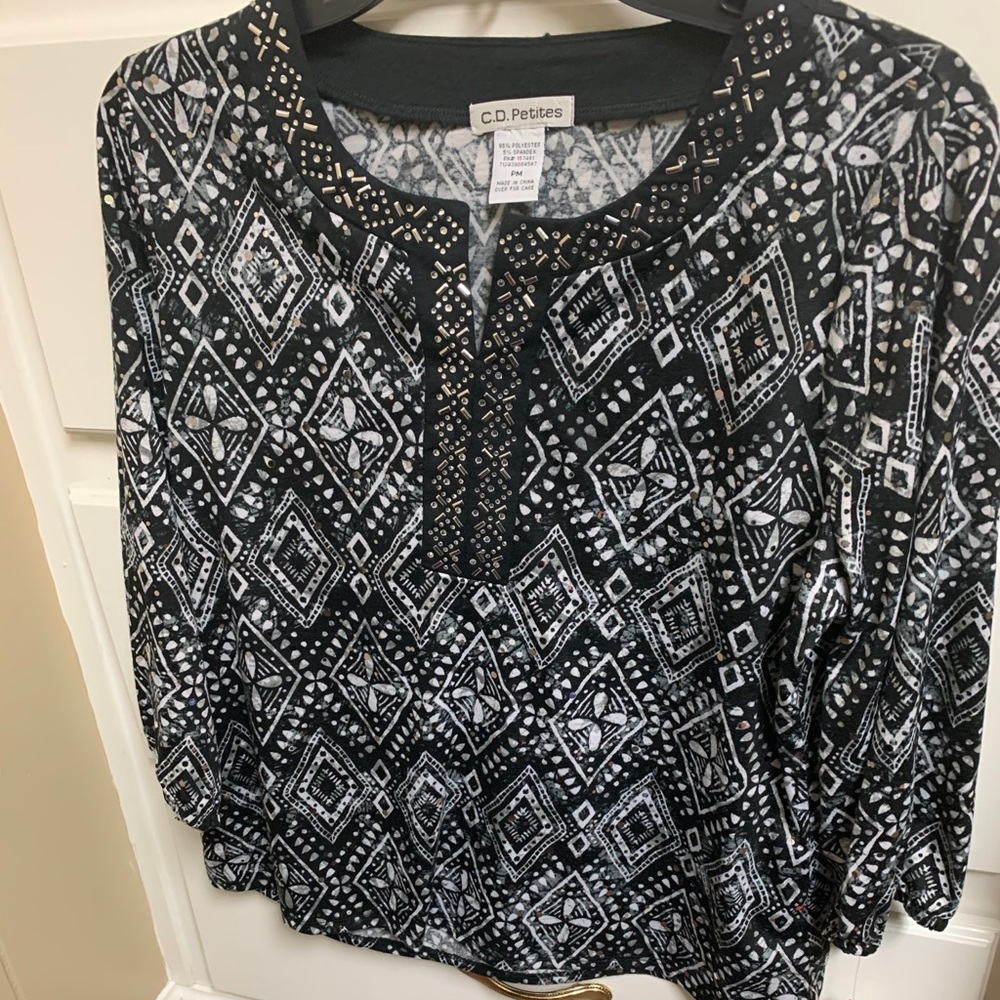 Black and white with silver sequence blouse